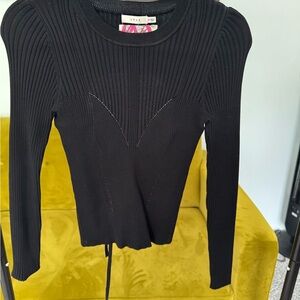 Lush Black Ribbed Knit Blouse